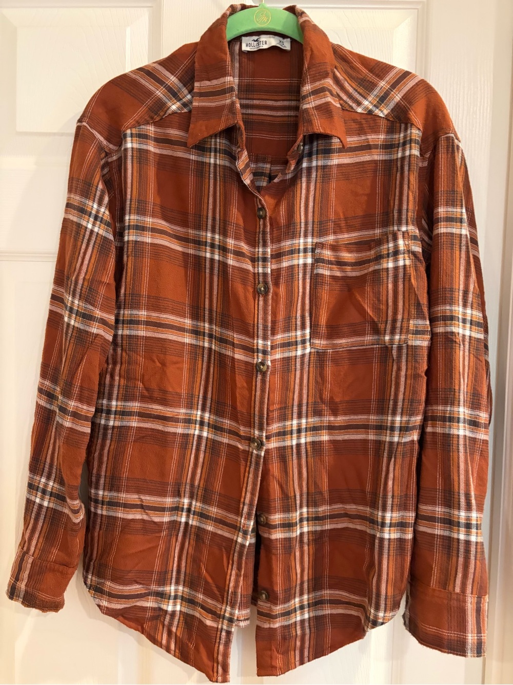 Hollister Women’s Rust Plaid Button-Up Flannel Shirt-XS